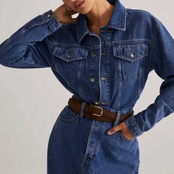 New! Favorite Daughter The City Denim Long Sleeve Midi Dress in Los Angeles - Picture 3 of 8